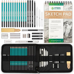 Norberg & Linden XL Drawing Set - Sketching, Graphite and Charcoal Pencils. Includes 100 Page Drawing Pad, Kneaded Eraser, Blending Stump. Art Kit and Supplies for Kids, Teens and Adults.