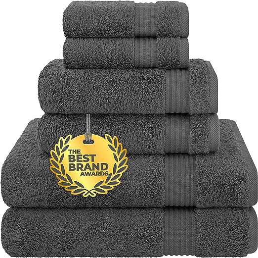 6 Piece Towel Set, 100% Turkish Cotton Soft Absorbent Towels for Bathroom, 2 Bath Towels 2 Hand Towels 2 Washcloths, Gray Towel Set