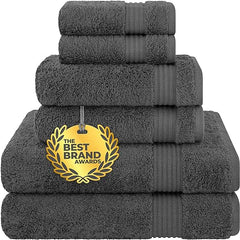 Cotton Paradise 6 Piece Towel Set, 100% Turkish Cotton Soft Absorbent Towels for Bathroom, 2 Bath Towels 2 Hand Towels 2 Washcloths, Gray Towel Set