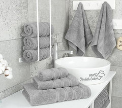 American Soft Linen Luxury 6 Piece Towel Set, 2 Bath Towels 2 Hand Towels 2 Washcloths, 100% Turkish Cotton Towels for Bathroom, Light Grey Towel Sets