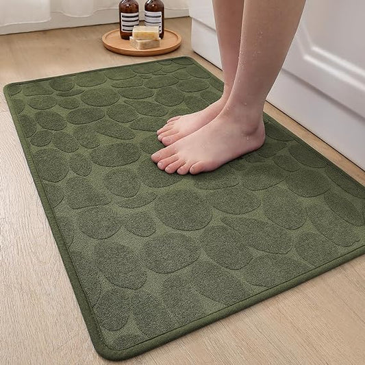 LUMI Bathroom Mat Rug, Soft Absorbent, Quick Dry, Non-Slip, Durable, Machine-Washable Rugs for Bathroom Floor, Tub and Shower, Bathroom Runner Bathmat Accessories Decor, Green, 23.5x15.5