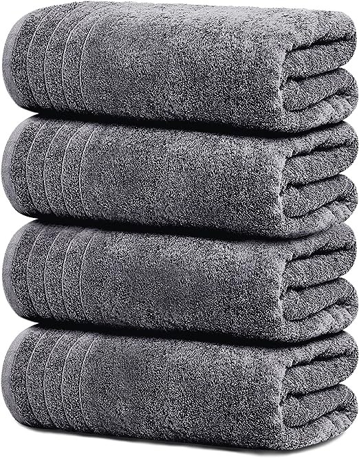 Tens Towels Large Bath Towels, 100% Cotton, 30 x 60 Inches Extra Large Bath Towels, Lighter Weight, Quicker to Dry, Super Absorbent, Perfect Bathroom Towels (Pack of 4, Dark Grey)