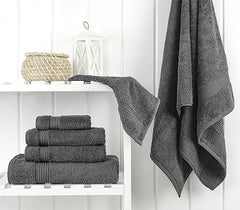 6 Piece Towel Set, 100% Turkish Cotton Soft Absorbent Towels for Bathroom, 2 Bath Towels 2 Hand Towels 2 Washcloths, Gray Towel Set