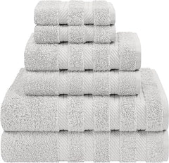 American Soft Linen Luxury 6 Piece Towel Set, 2 Bath Towels 2 Hand Towels 2 Washcloths, 100% Turkish Cotton Towels for Bathroom, Silver Grey Towel Sets