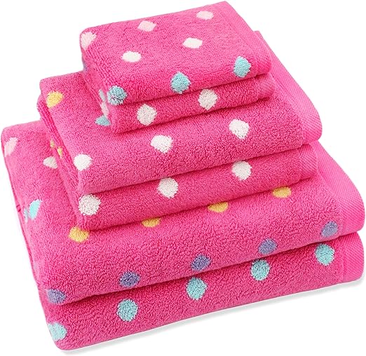 ORIGINAL KIDS Juego de toallas de 6 piezas – Bath Time Sugar &amp; Spice – 2 toallas, 2 toallas de mano, 2 toallitas en bolsa extra – 100% algodón Jacquard suave absorbente toalla de playa para piscina regalo – rosa multicolor