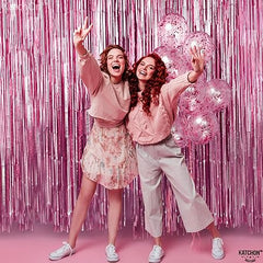 KatchOn, Pink Backdrop for Pink Party Decorations - XtraLarge 8x3.2 Feet, Pack of 2 | Pink Foil Fringe Curtain for Pink Streamers Party Decorations | Pink Fringe Backdrop, Galentines Day Decorations