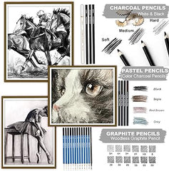 KALOUR 76pc Art Supply Set - Sketching & Drawing Kit with Tutorial Book, Sketchbook & Paper - Pencils, Pastels, Watercolors for Beginner Artists