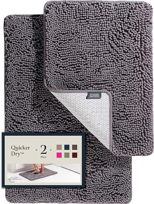 BELADOR Bathroom Rugs Sets 2 Piece - Plush Bath Mat Set Quick-Dry Soft Chenille Bathroom Mat with Rubber Backing, Absorbant Bathroom Rug Set, Washable Bath Rugs for Bathroom- Bath Mats 24x17 + 30x20