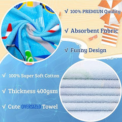 Kids Hooded Bath Towels Soft Thick Absorbent Cotton (30X50 inches) Beach, Bath, Pool Towels for Boys Ages 3-10 Perfect Birthday Easter Gifts for Toddler, Excavator Vehicle