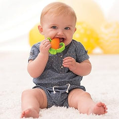 Infantino Lil' Nibbles Textured Silicone Baby Teether - Sensory Exploration and Teething Relief with Easy to Hold Handles, Orange Carrot, 0+ Months