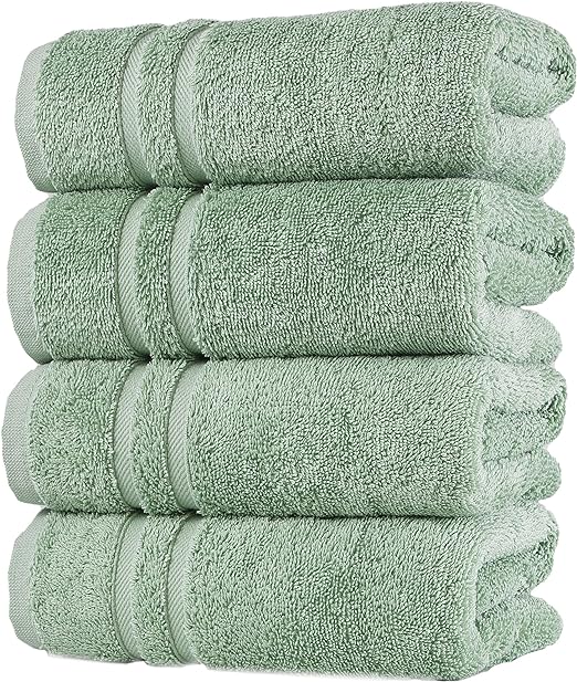 Hammam Linen Light Green Hand Towels 4-Pack - 16 X 30 Turkish Cotton Premium Quality Soft and Absorbent Small Towels for Bathroom