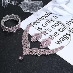 IRONBOX Kristall-Hochzeits-Brautschmuck-Set für Frauen, Abschlussball, Splitter-Strass-Tropfen-Halskette, Ohrringe, Armband, Hochzeit, Brautjungfer, Geschenke, passend zum Hochzeitskleid