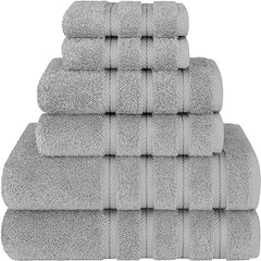 American Soft Linen Luxury 6 Piece Towel Set, 2 Bath Towels 2 Hand Towels 2 Washcloths, 100% Turkish Cotton Towels for Bathroom, Light Grey Towel Sets