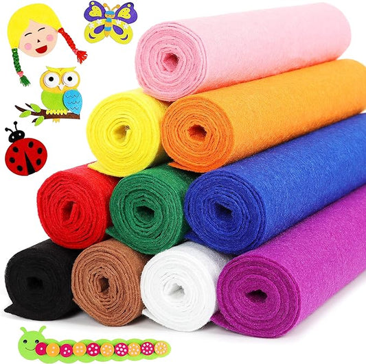 Large Stiff Felt Sheets Bundle: LOTOFUN 10pcs 8x35Inch Assorted Rainbow Color Felt Sheet for Crafts