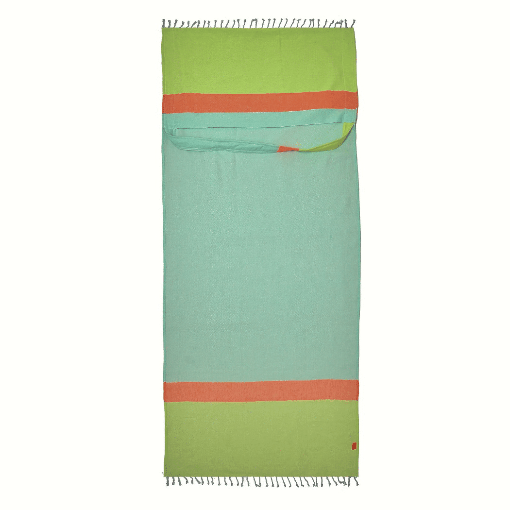 Two-in-One Beach Towel Bag Green Blue with Gift Box