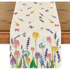 Linen Table Runner Pastoral Flowers Dining Decoration Tablecloths