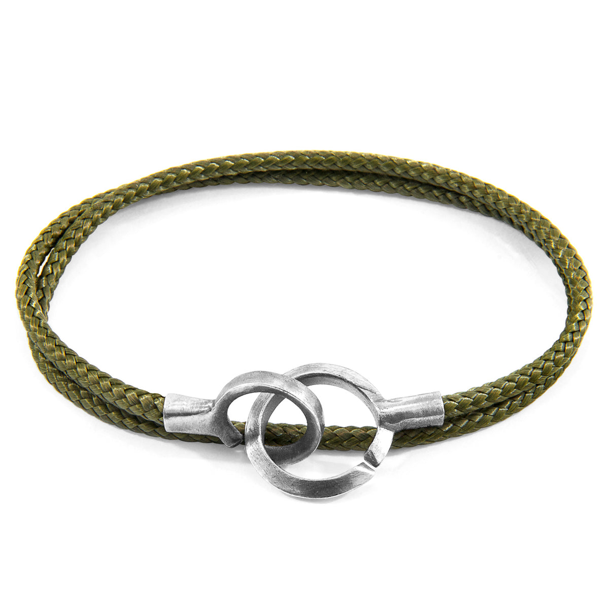 Khaki Green Silver and Rope Bracelet