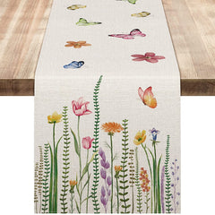 Linen Table Runner Pastoral Flowers Dining Decoration Tablecloths