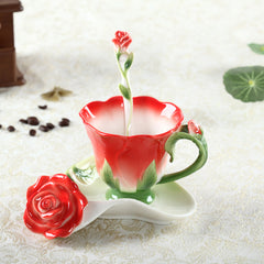 Hand Crafted Collection Porcelain Coffee Tea Cup Sets with Saucer and Spoon (Red)